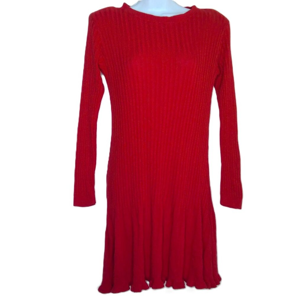 Coldwater Creek Petite Red Sweater Dress Y2K Ribbed Knit Flared Hem Sz Petite PM
